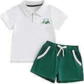 SHUING Toddler Baby Boy Summer Golf Outfit Short Sleeve Embroidery Golf Polo T-Shirt Shorts Hole in One Golf Birthday Clothes