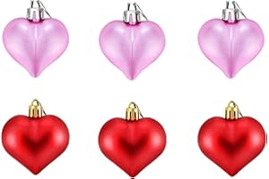 6pcs Heart Ornaments Valentines Day, Heartballs Christmas Balls Shaped Heart Christmas Tree Decorations Hanging Heart, Rose R