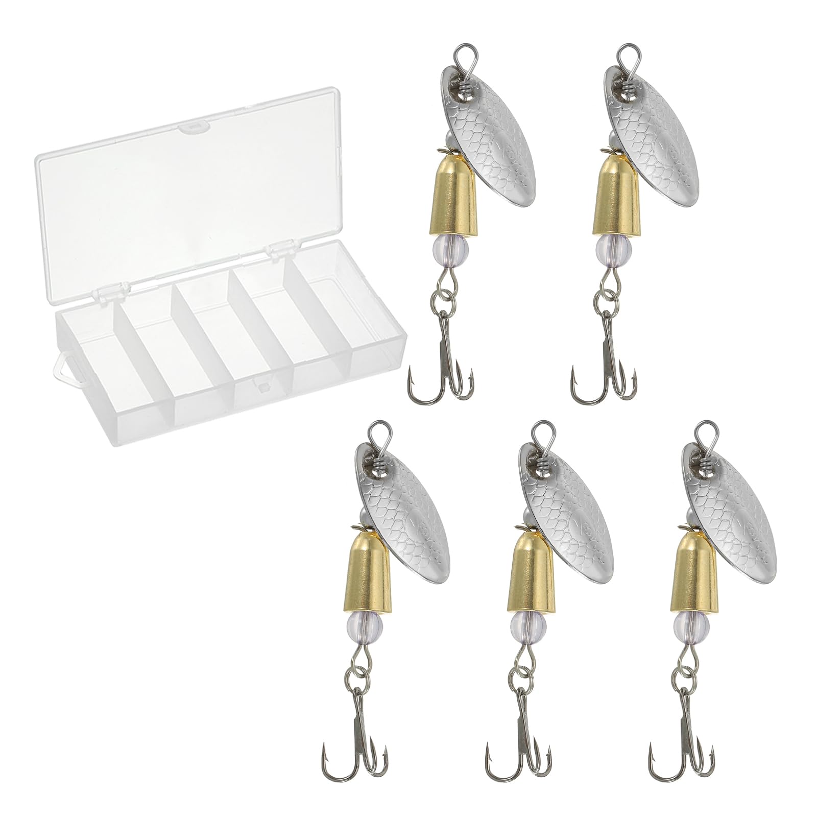 PATIKIL Trout Lures 1/5 oz, 5Pack Trout Fishing Lures Spinnerbait Treble Hooks Fishing Spinners Baits Tackle for Freshwater Saltwater Fishing, Silver Tone