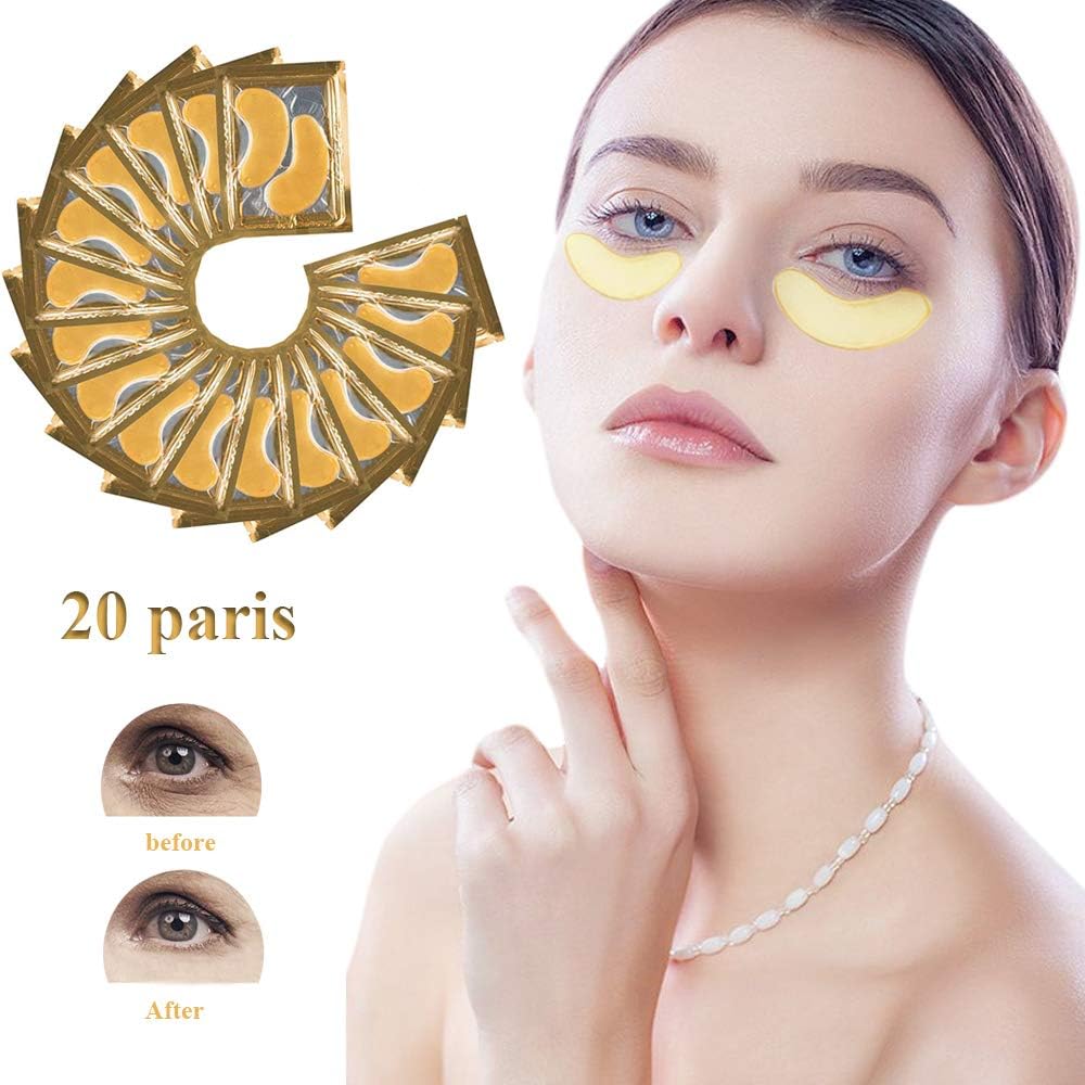 Eye Treatment Mask, 24K Gold Collagen Eye Treatment Mask, Collagen & Anti-Aging Hyaluronic Acid Under Eye Pads Eye Mask for Dark Circles, Eye Puffiness and Wrinkles (Golden)