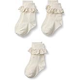 Amazon Essentials Girls' Ankle Socks with Eyelet Lace Ruffle, Fold-Over Cuff, 3 Pairs