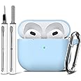 Apple AirPods 3rd Gen Case Cover with Cleaner Kit, Soft Silicone Protective Case with Keychain, Shockproof for Women & Men - Sky Blue