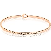 SM Inspirational Positive Message Engraved Thin Cuff Bangle Bracelets for Women (Remember Why You Started - Rose gold)