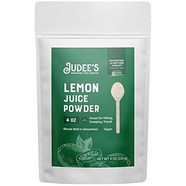 JUDEE’S LEMON JUICE POWDER – 4 OZ – DELICIOUS AND 100% GLUTEN-FREE – GREAT FOR SMOOTHIES, SHAKES, MIXED DRINKS, FRUIT TARTS, AND GLAZES – FRESH LEMON FLAVOR