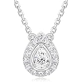 Frbod Color-D VVS1 Clarity Moissanite Solitaire Round/Teardrop Pendant for Women, 925 Sterling Silver White Gold/Yellow Gold Necklace, Birthday Christmas Valentines Day Jewelry for Her