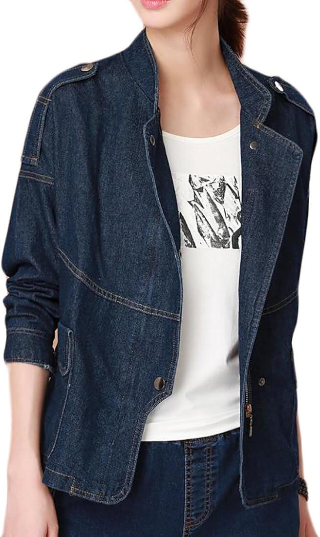 stand collar zip up denim jacket