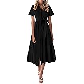 KIRUNDO Summer Button Down Wedding Guest Shirt Dresses for Women Maxi Flutter Short Sleeve Flowy Tiered Beach Sun Dress
