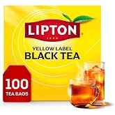 Lipton Black Tea Bags, Hot or Iced High Caffeine Tea, 100 Total Bags | 100 Lipton black tea bags with a blend of orange pekoe, pekoe cut black tea leaves