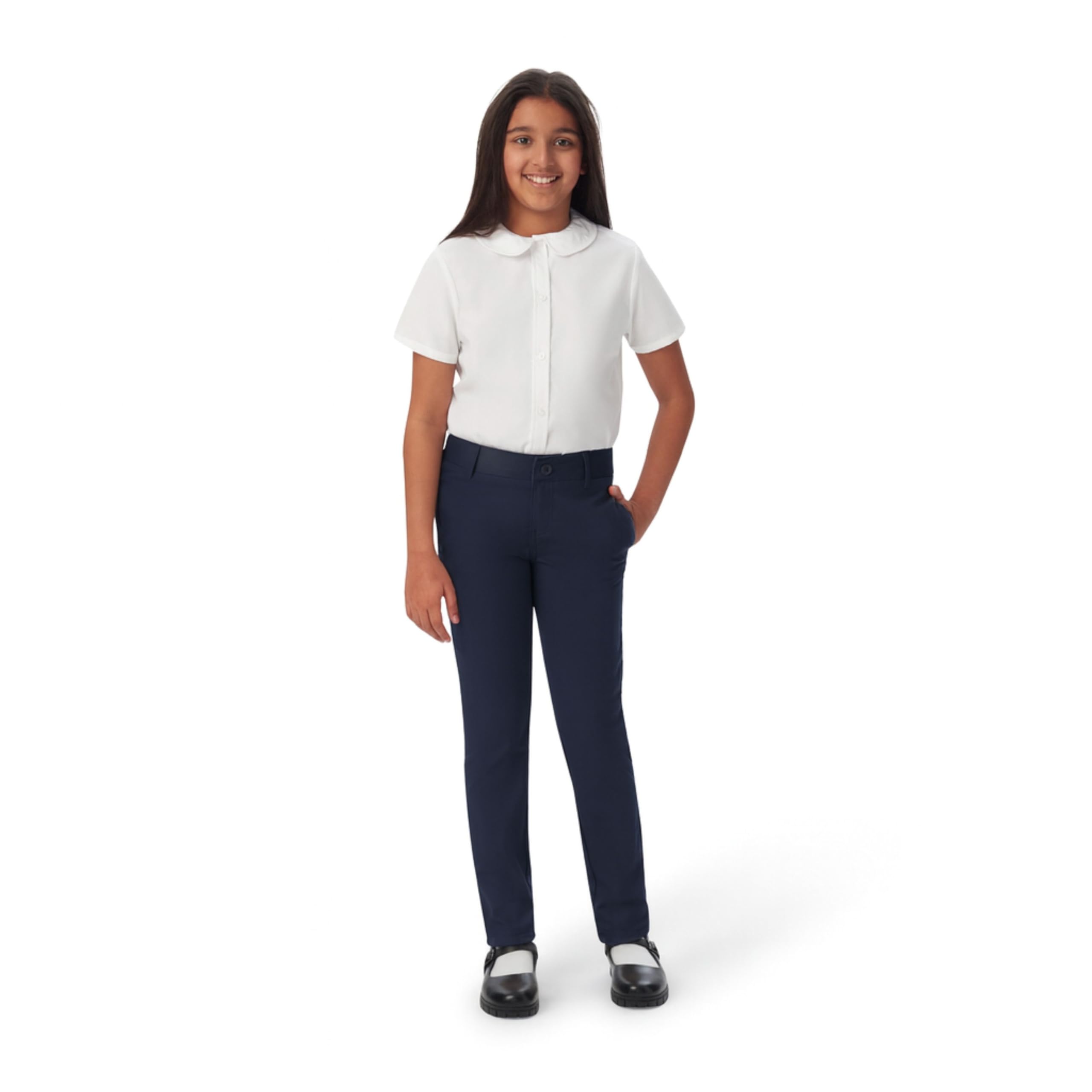 Photo 1 of French Toast Girls' Big Stretch Twill Skinny Leg Pant with Pockets, School Uniforms for Kids and Teens, Navy, 10.5 Plus