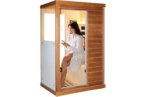 OUTEXER Far Infrared Sauna Home Sauna Spa Room Low-EMF Canadian Hemlock Wood 800W Indoor Saunas with Control Panel and Tempered Glass Door, Room:35.2 * 27.6 * 61.6Inch