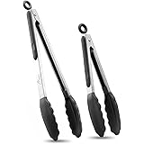 Hotec Premium Stainless Steel Locking Kitchen Tongs with Silicon Tips, Set of 2-9" and 12"