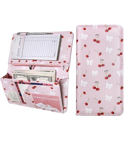 Fintie Server Book Organizer With Zipper Pocket, PU Leather Restaurant Guest Check Presenters Card Holder Waitress Waiter Bartender Marble White