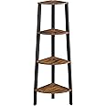 VASAGLE Corner Shelf Stand, 4-Tier Corner Bookshelf, Industrial Corner Ladder Shelf, Plant Stand Display Shelf for Living Room, Office, Kitchen, Rustic Brown and Black ULLS34X
