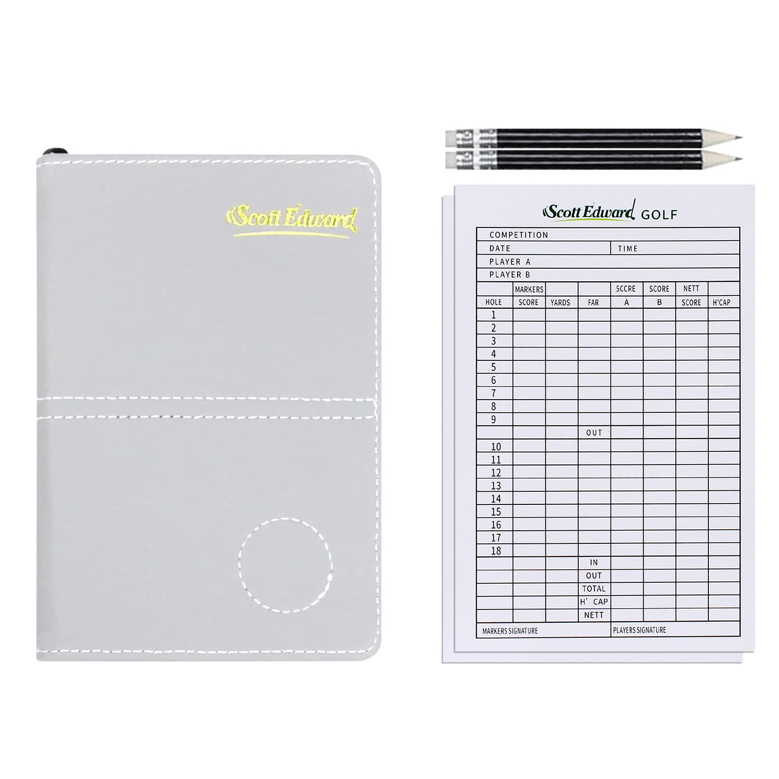 Scott Edward Golf Scorecard Cover Leather Scorecard Holder Statistic and Score Tracking Waterproof Soft Thick Grey