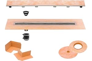 GTDSUPPLY All-in-one Waterproof Linear Shower Drain Kit with 48 Inch Off-set Outlet Channel Body (KL1VO60E120) and Drain Grate Assembly (Cover) in Tileable Design(KL1DROE120)