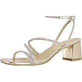 Shoe'N Tale Strappy Heels for Women Low Chunky Block Heel Dress Shoes Square Open Toe Ankle Strap Heeled Sandals