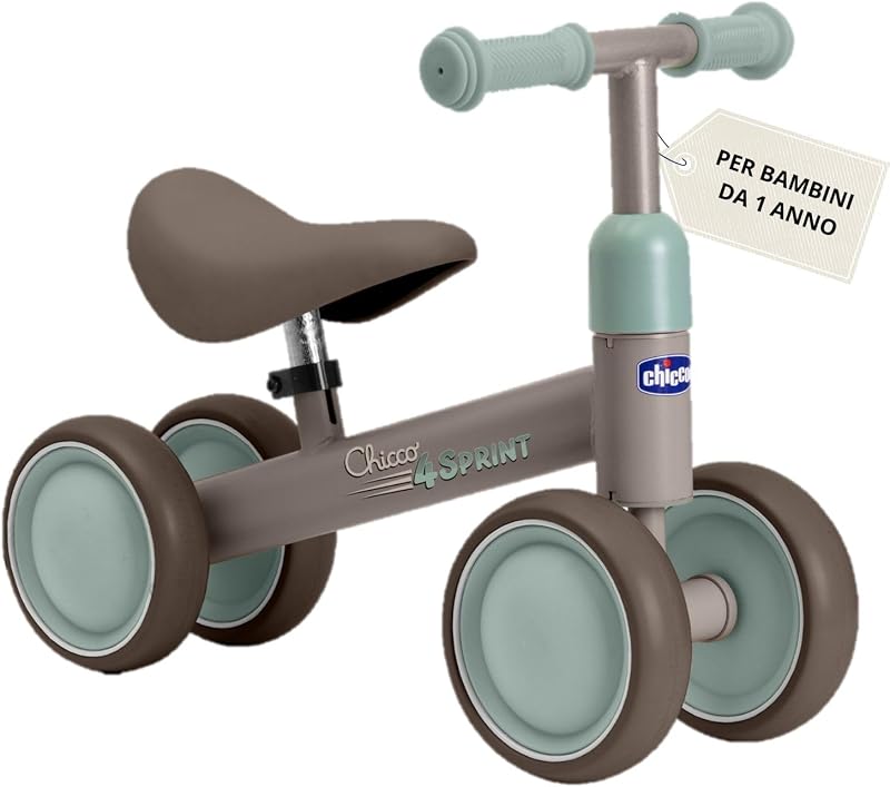 Ride-ON Quadriciclo Senza Pedali, Bicicletta Senza Pedali Equilibrio per Bambini, Guida Fluida, Ruote in gomma, Morbida Sella Antiscivolo, Manici Antiscivolo, 1-3 Anni, max 20 kg, Beige