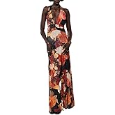 Womens Halter Floral Maxi Dress Y2k Deep V Neck Backless Bodycon Long Dresses Cocktail Going Out Beachwear