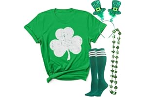 YOKVAN St Patricks Day Women Short Sleeve Summer T-Shirts Lucky Shamrock Funny Easy Costume Accessories Set