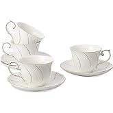 Agyiuns tea cups and saucers ceramic coffee mug 6oz for Coffee, Latte, Cafe Mocha and Tea-Set of 4, White