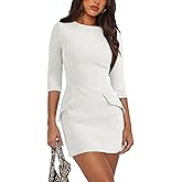 RUMIA Womens Fall Dress Crew Neck 3/4 Sleeve Bodycon Party Club Mini Dresses