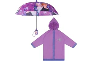 Disney Girls Kids Umbrella and Slicker, Frozen Elsa and Anna Little Girl Rain Wear Set, For Ages 4-7