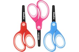 Asdirne Left Handed Kids Scissors, Safety Children Scissors with Blunt Tip Stainless Steel Blades and Soft Grip, Great for Ho