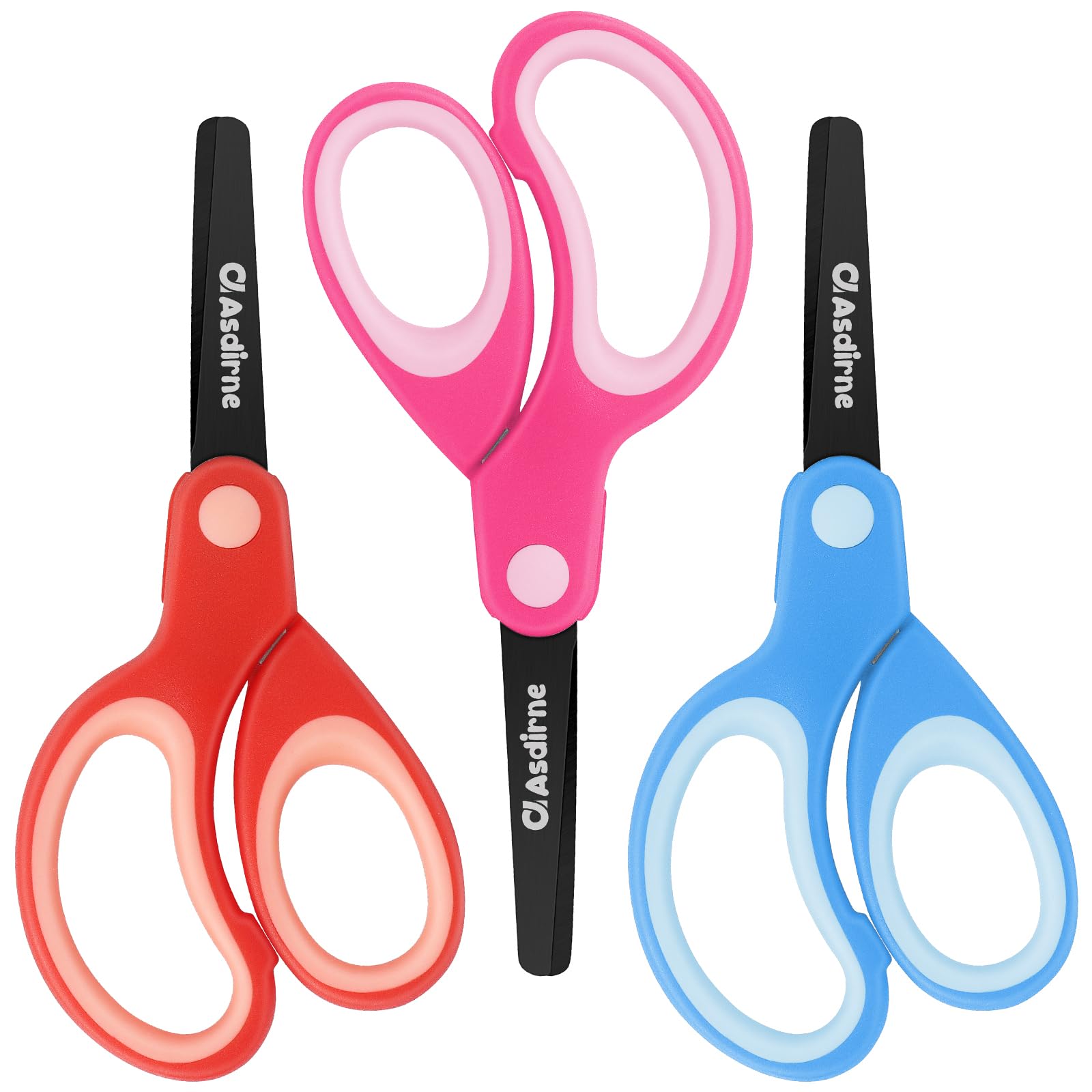Asdirne Left Handed Kids Scissors, Safety Children Scissors with Blunt Tip Stainless Steel Blades and Soft Grip, Great for Home and School, Assorted Color, 13.5cm, 3 Pack
