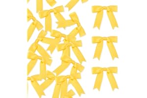 Meseey 100 Pcs Pastel Yellow Satin Ribbon Bows with Twist Tie 2.5 Inch Pretied Premade Colored Craft Bows for Gift Wrapping Basket Wedding Baby Shower Brithday Party (Yellow)