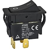 HY60E ON/Off Rocker Switch, 4-Pin 20A 125V/250V, Compatible with KEDU HY60E, 2LNC4, D507336, Shopsmith Tools Pushbutton Switches
