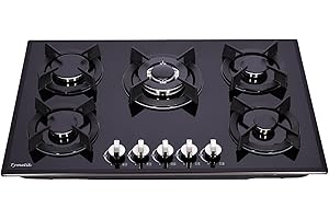Tymetik Gas Cooktop 30 Inch, Built-in Tempered Glass Gas Stovetop 5 High Efficiency Burners Gas Stove Top Propane/Natural Gas Convertible Gas Hob (Black)