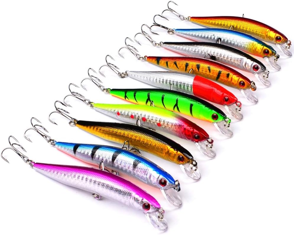 OriGlam 10pcs Fishing Lures, Life-Like Swimbait, Minnow Hard Lure Bass Trout Baits Kit