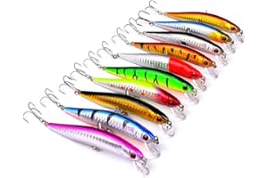 OriGlam 10pcs Fishing Lures - Life-Like Swimbait, Minnow Hard Lure Bass Trout Baits Kit, Topwater Hard Baits Crankbait Swimbait for Saltwater Freshwater