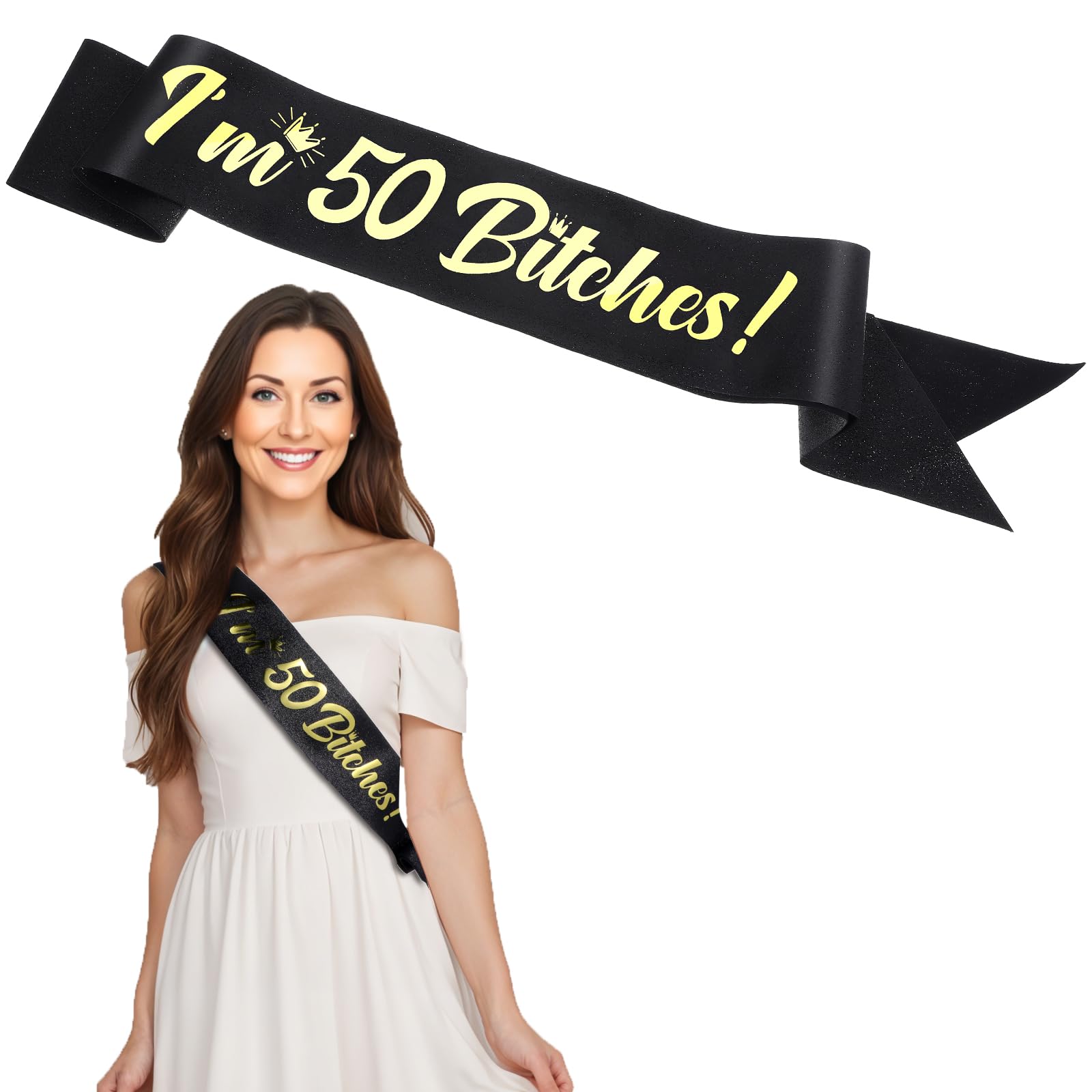 Photo 1 of Prasacco 50th Birthday Sash 50th Birthday Decorations Gold Letters I'm 50 Bitches! Birthday Sash 50th Birthday Gifts 50th Birthday Decorations for Women Happy 50th Birthday Decorations for Her