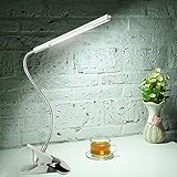 WIOR LED Eye-Care Clip Desk Lamp,Flexible Sturdy Gooseneck Desk Light,3 Modes Dimmable Table Lamp,6W,360°USB Light+a Adapter(Included),for Reading,Study,in College,Domitory,Bedroom(White)