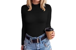 SANDERY Long Sleeve Shirts for Women Casual Mock Turtleneck Shirts Basic Ribbed Slim Fitted Cute Blouse
