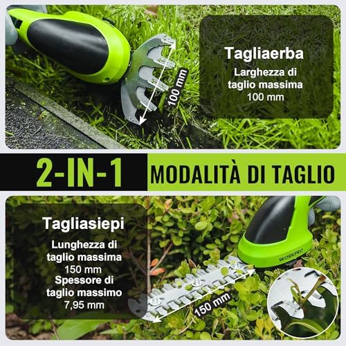 Forbici a Batteria 2 in 1, Cesoia Elettrica a Batteria al Litio 7,2V 2Ah, Larghezza di Taglio 100mm, Lunghezza di Taglio 150mm, Adatto al Giardino (Verde)