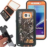 Kecko® Shockproof Dirt proof Military Grade Drop Scratch Resistant Hybrid Bumper Full Body Protective Camo Case with Belt Clip Holster for Samsung galaxy Note 5 (Xtra Orange)