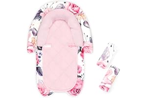 PEA POD Baby Car Seat Head Body Support & Strap Covers, 2 in 1 Infant Car Seat Insert, Reversible Soft Breathable Newborn Cushion Pads for Preemie, Perfect for Baby Carseats, Strollers, Swings (Floral)