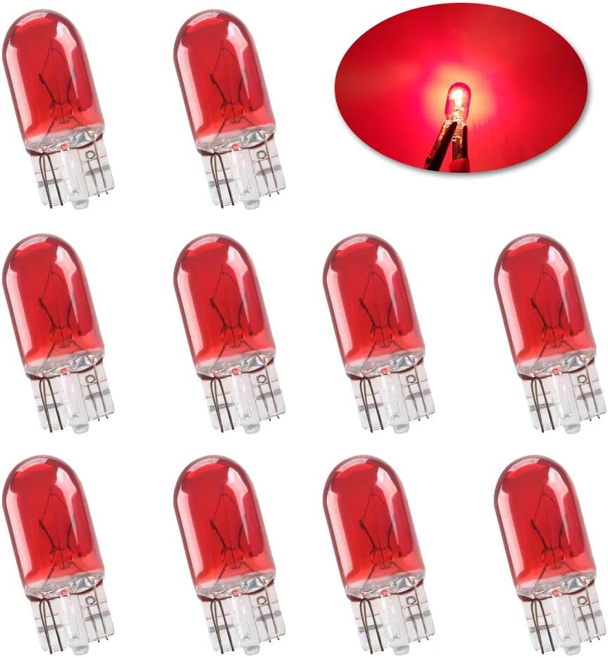 Sidaqi Standard Miniature T10 W5W Halogen Bulbs Bright Red 194 168 501 Wedge Daytime Running Lights DRL Side Maker Dashboard light Brake Tail Reverse Fog bulbs-10PCS