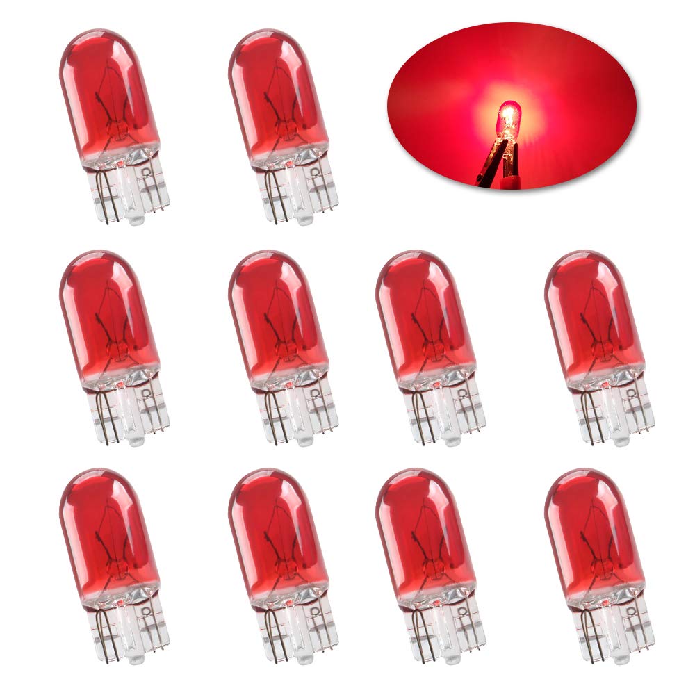 Sidaqi Standard Miniature T10 W5W Halogen Bulbs Bright Red 194 168 501 Wedge Daytime Running Lights DRL Side Maker Dashboard light Brake Tail Reverse Fog bulbs-10PCS