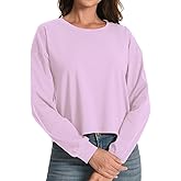 Womens Long Sleeve Crop Tops Loose Cropped Tshirt Crew Neck Tees Casual Cotton Athletic Workout Shirts