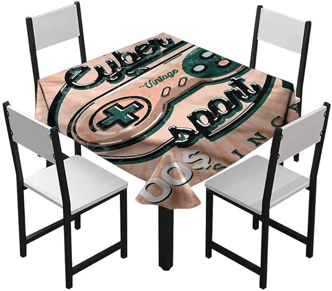Aishare Store Square Tablecloth 52 x 52 Inches, Gamer,Vintage Video Game Controller