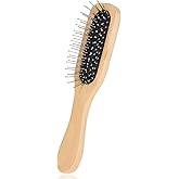 JJUNW Hair Brush, Natural Wood Handle Steel Metal Bristles Detangling Hairbrush Wig Brush Travel Wood Comb for Massaging Scalp Hair Growth, for Women & Men, for All Hair Type