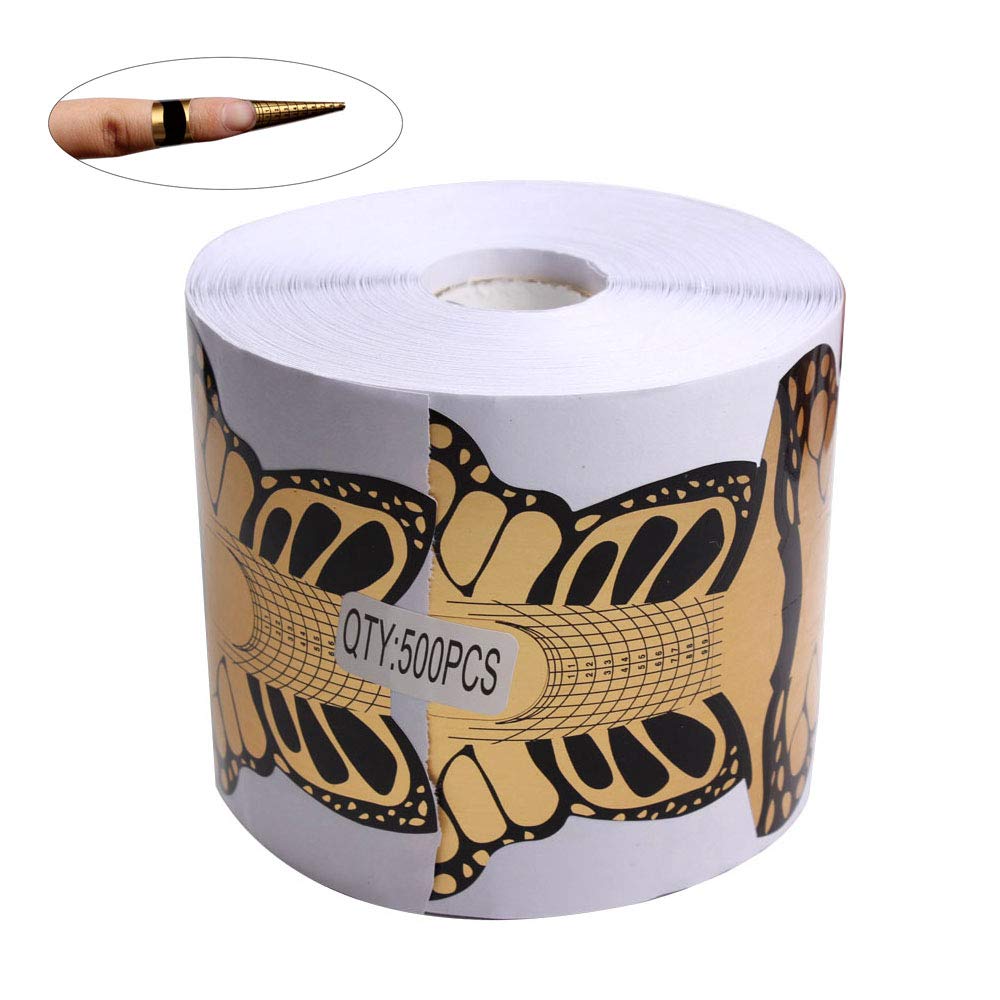 Beautyleader 500pcs Nail Extension Form Sticker Butterfly Square Tips Nail Form Forms for C Curve Acrylic UV Gel Nails Builder Nail Extension Nail Art Tool Guide Stickers Dispenser