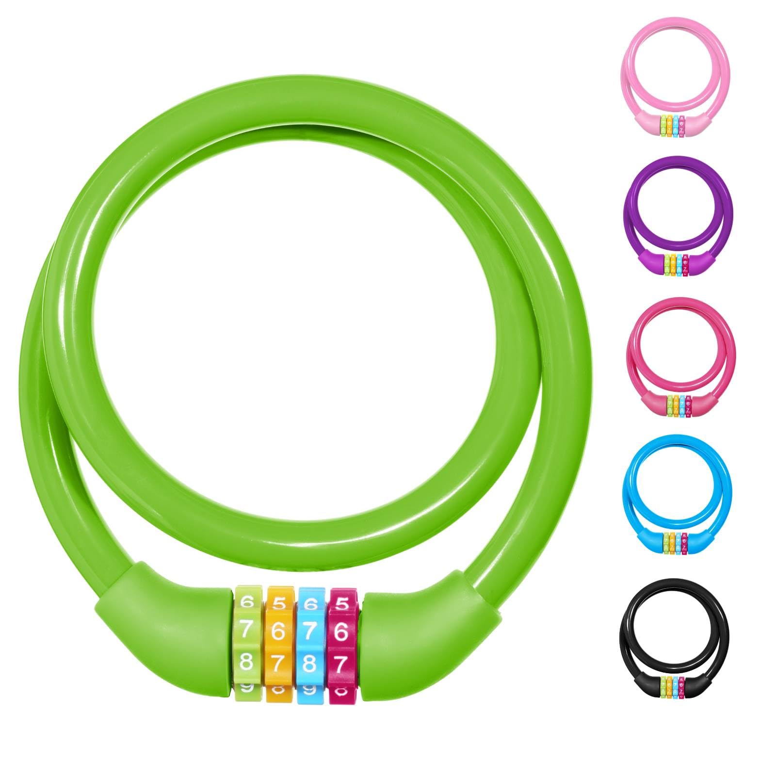 Ainiv 4-Digit Password Bicycle Lock - 65cm Portable Anti Theft Bike Lock, Resettable Combinations for Bike, Motorbike, Scooter, Skateboard, Gate, Fence (Green)