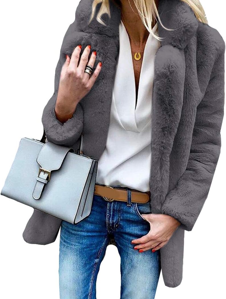 moonWANG Women's Coat Faux Fur Jacket Thicken Womens Overcoat Casual Warm Winter Coat
