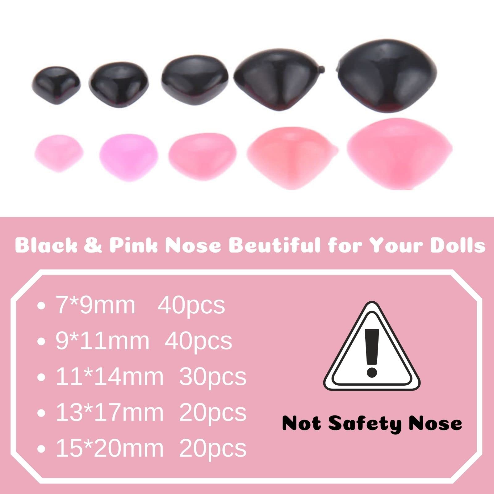 Yetaha 150PCS Plastic Nose, 5 Sizes Craft Triangle Nose for Stuffed Animals Doll, Bear, Dog, Puppet DIY Making, Black&Pink