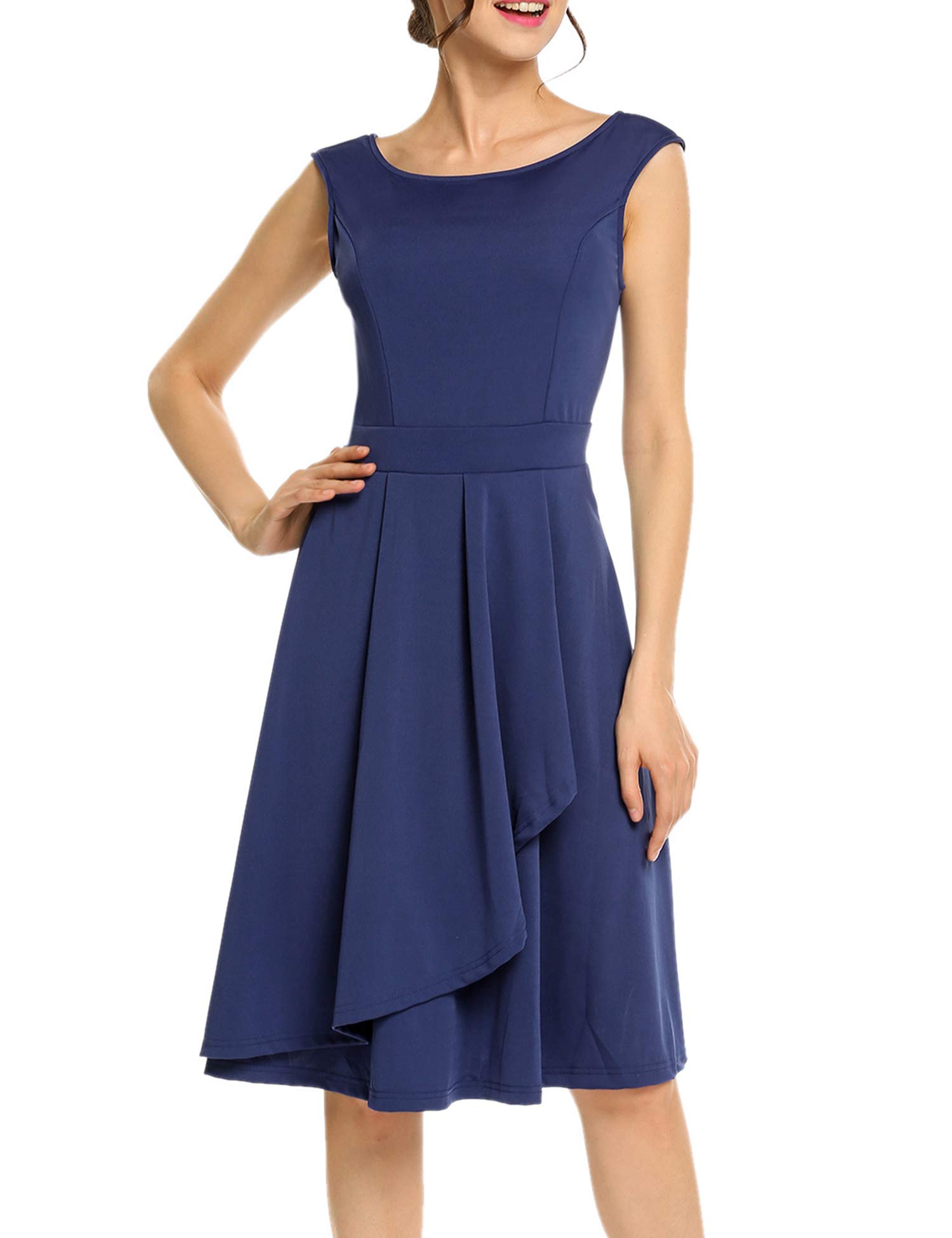 Misakia Summer Dress for Ladies Round Neck Knee-Length Casual Short Dress Navy Blue