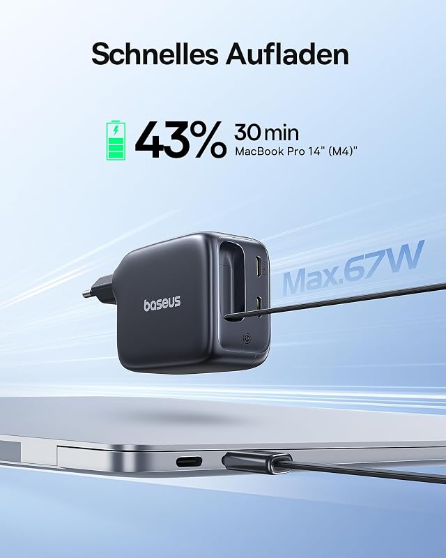 Enercore USB C Ladegerät 67W, GaN Schnellladegerät mit Kabel